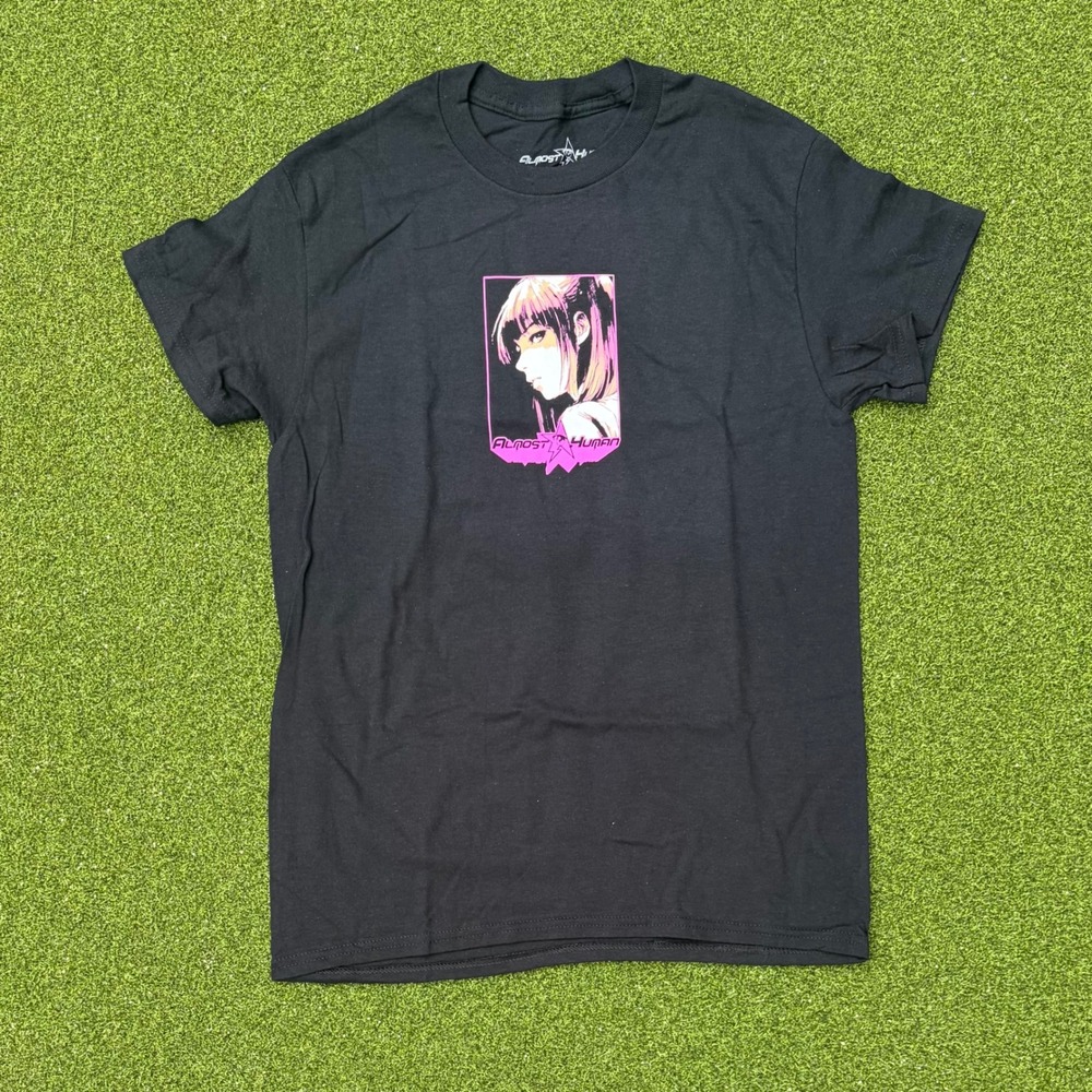 Almost Human Anime Graphic T-Shirt Black JDM Car Streetwear Mens S